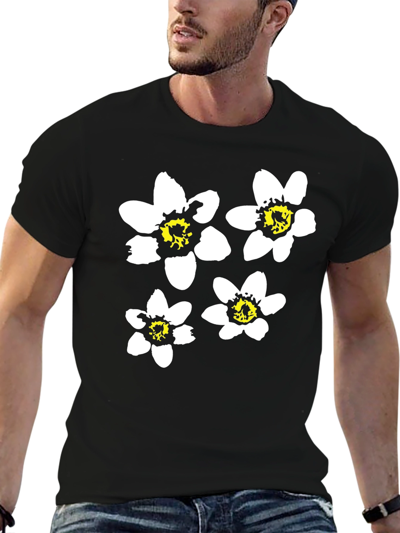 Black Floral Graphic Tee for Men
