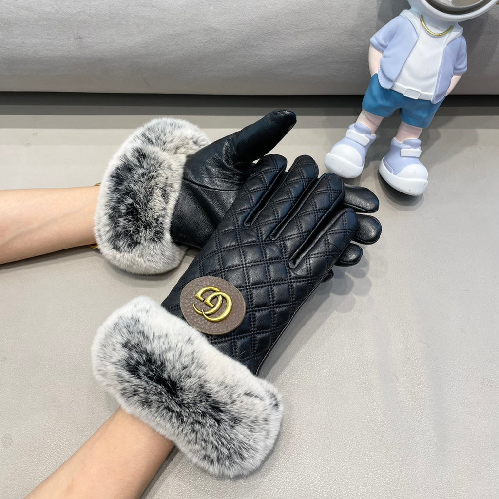 TOUCHSCREEN GLOVES IN BLACK LAMBSKIN AND RABBIT FUR 429210