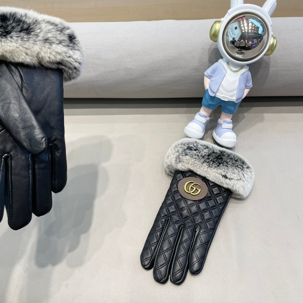 TOUCHSCREEN GLOVES IN BLACK LAMBSKIN AND RABBIT FUR 429210