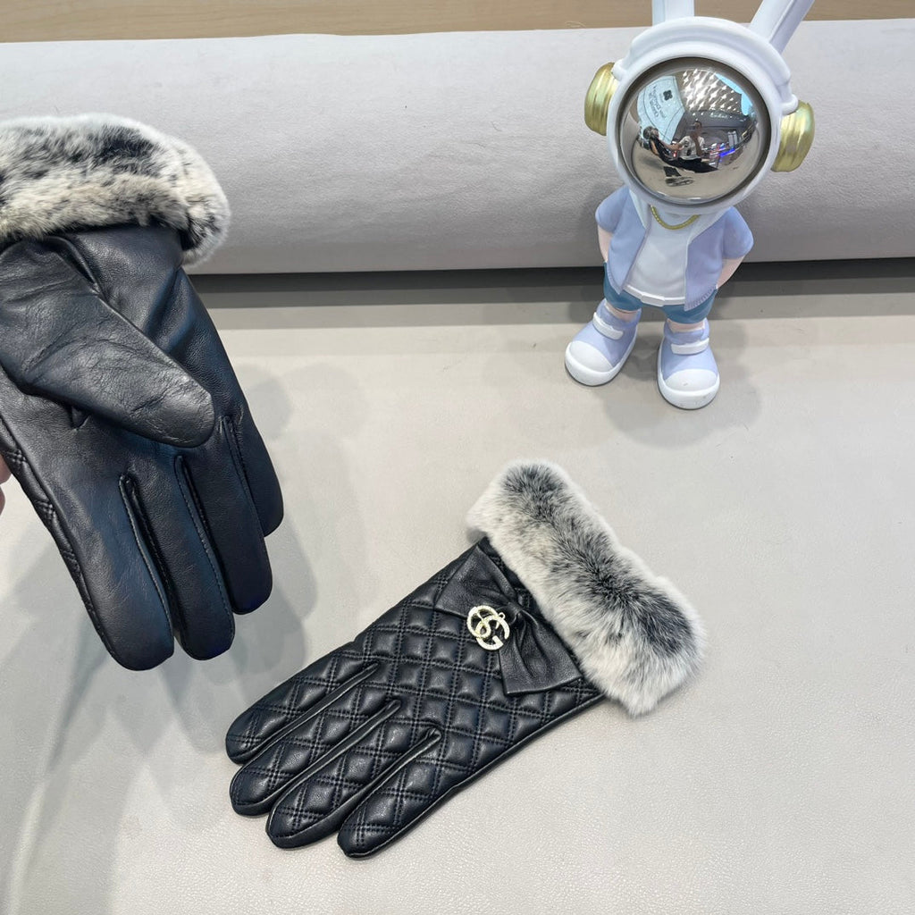 GLOVES WITH BOW IN BLACK LAMBSKIN AND RABBIT FUR 432556