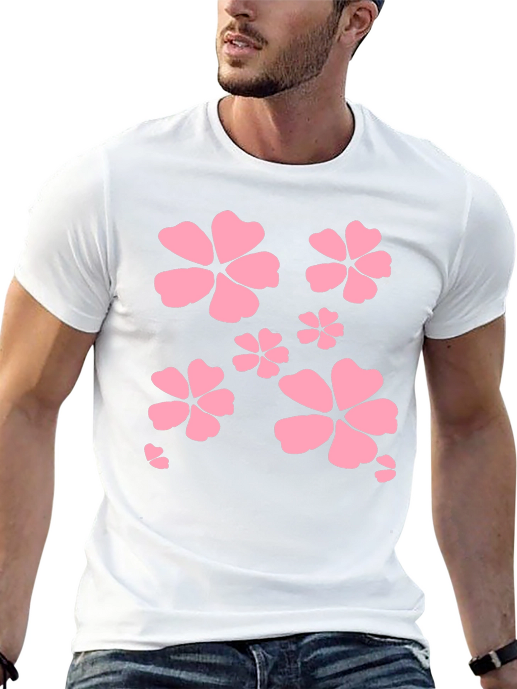 Black T-Shirt with Pink Flower Design