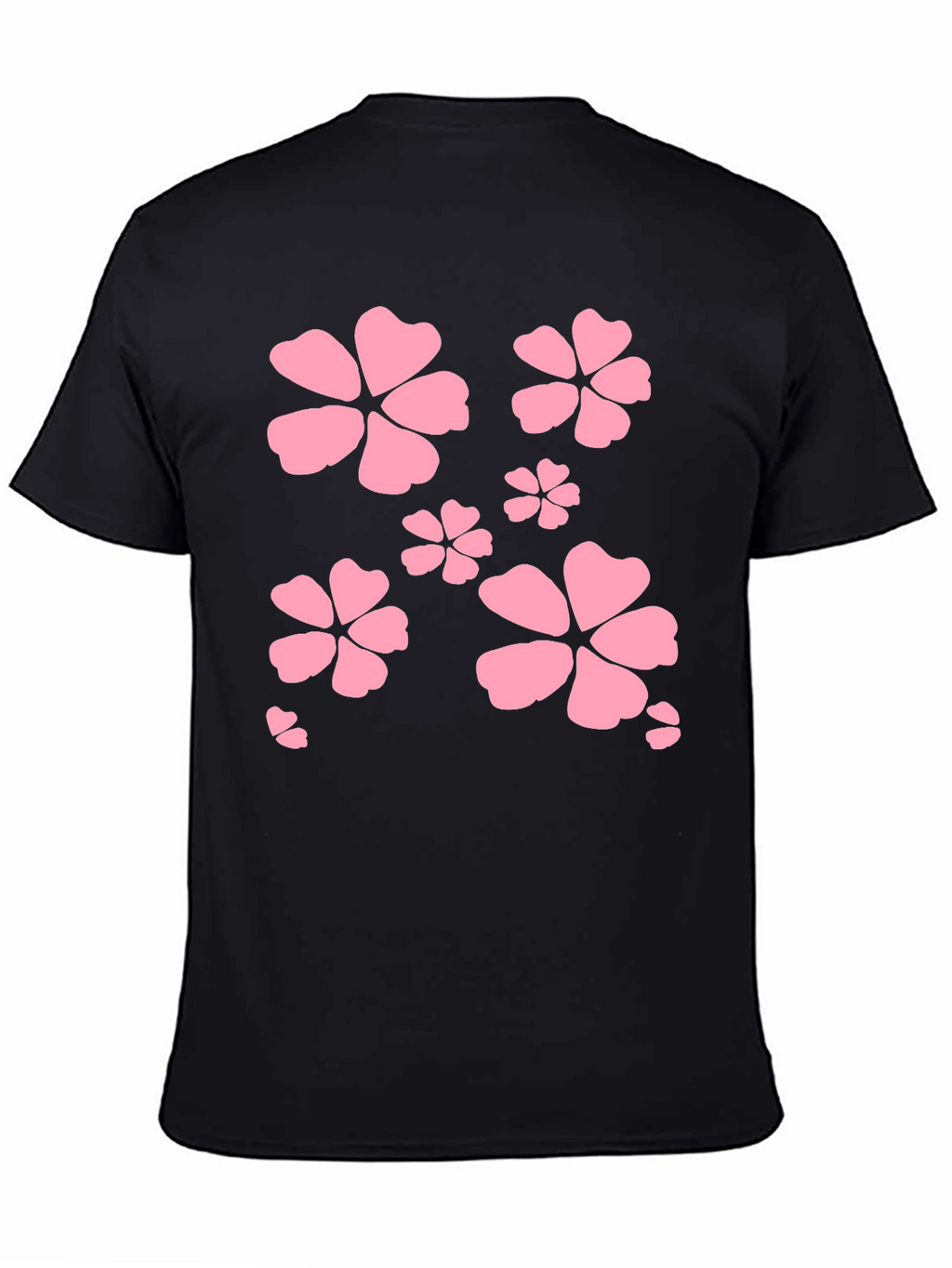 Black T-Shirt with Pink Flower Design