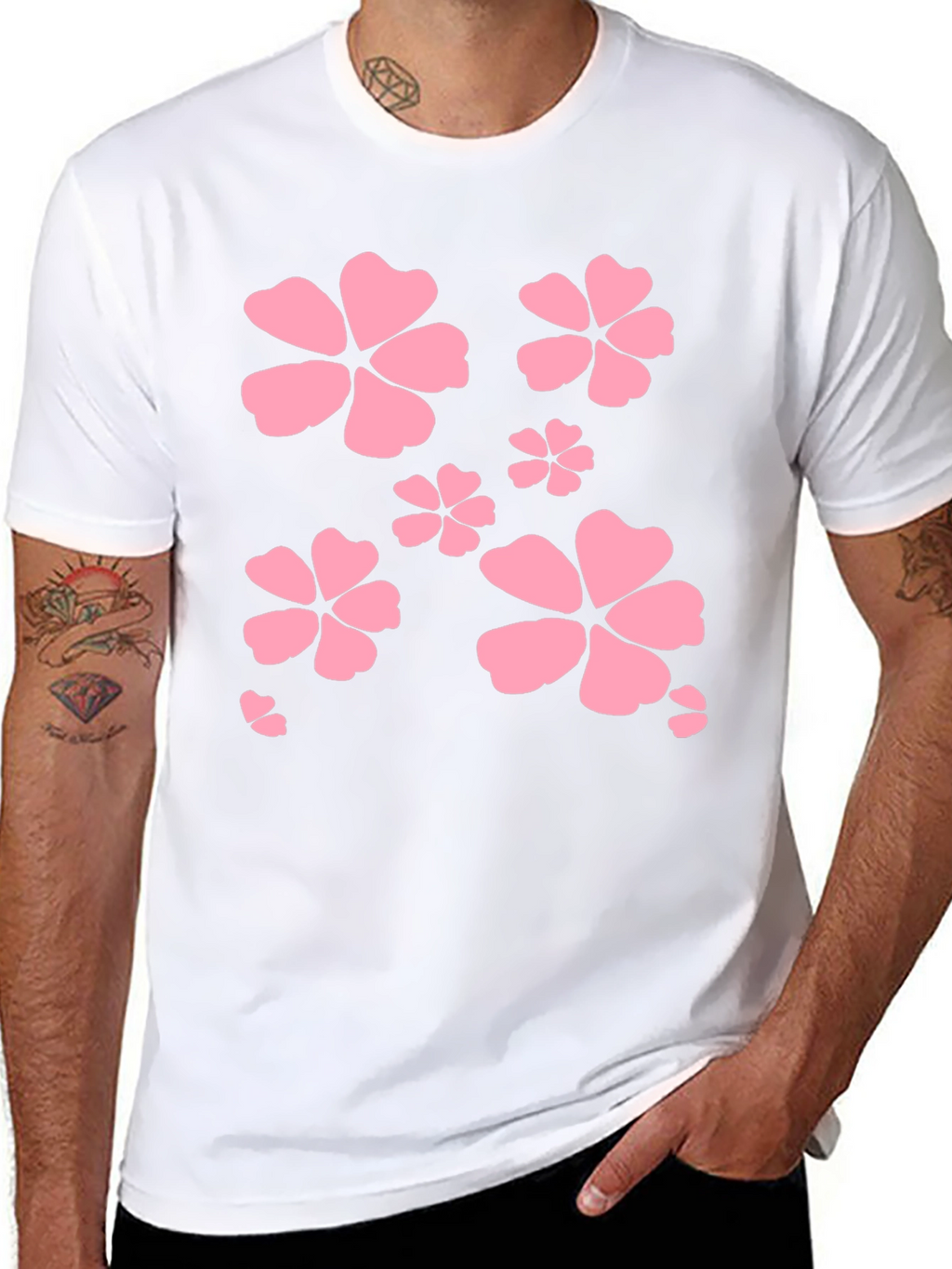 Black T-Shirt with Pink Flower Design