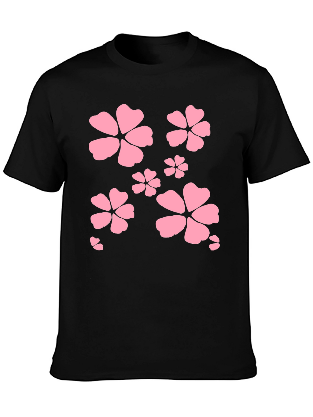 Black T-Shirt with Pink Flower Design