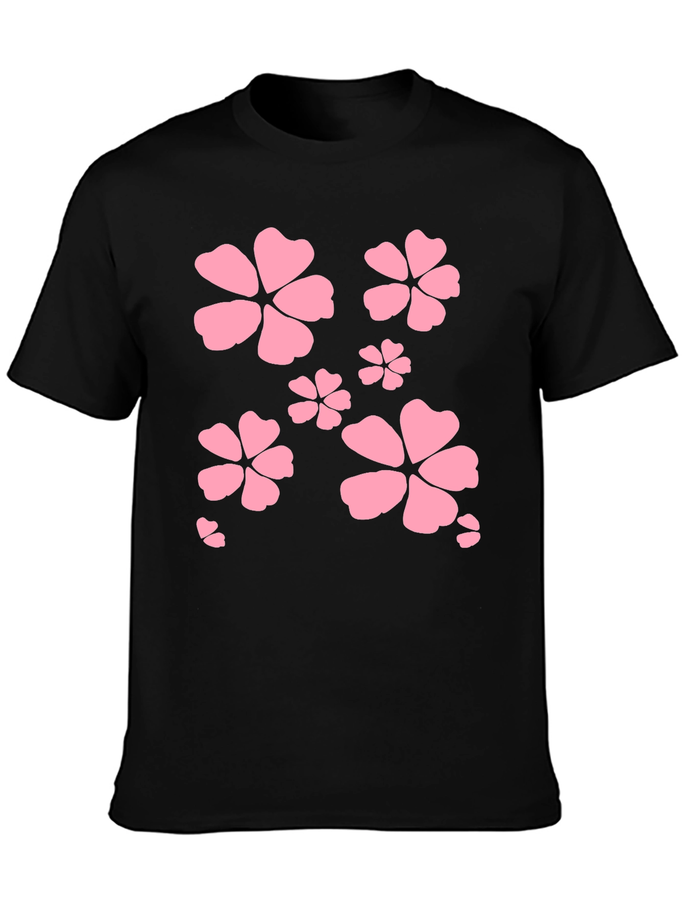 Black T-Shirt with Pink Flower Design
