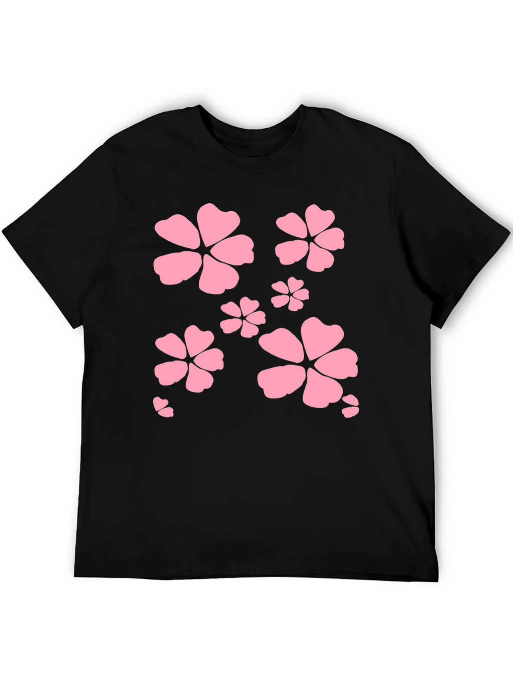 Black T-Shirt with Pink Flower Design