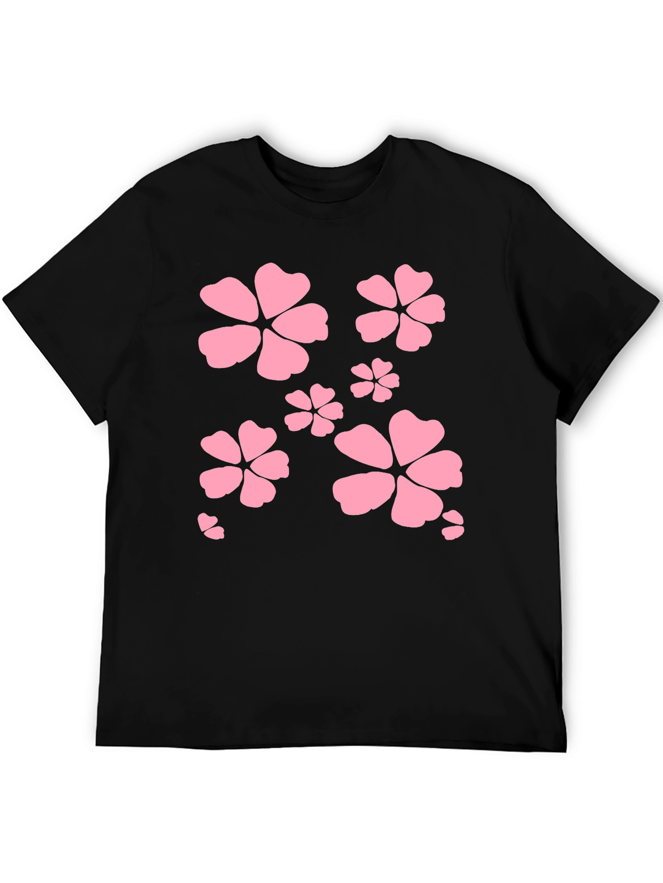 Black T-Shirt with Pink Flower Design