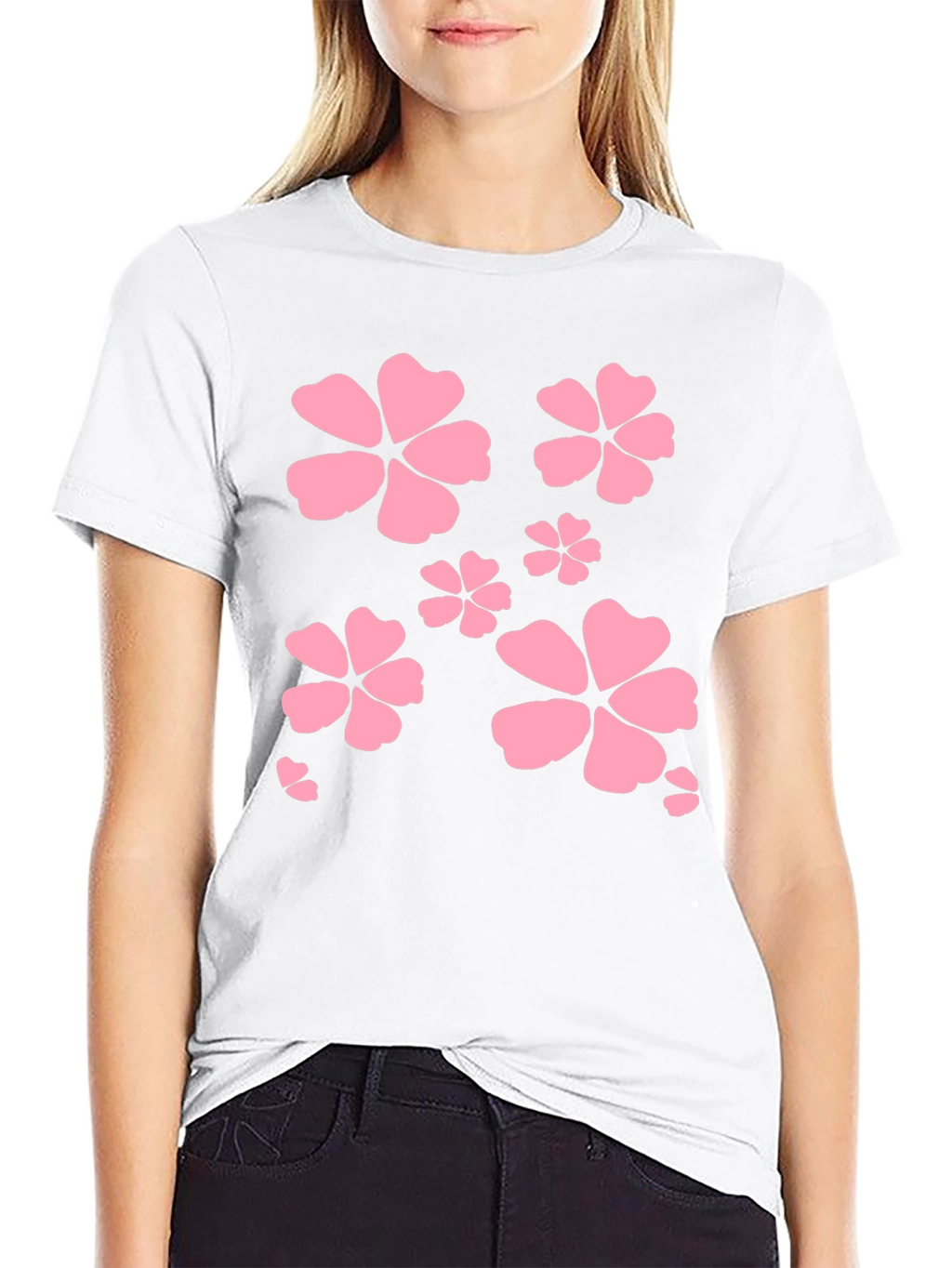 Black T-Shirt with Pink Flower Design