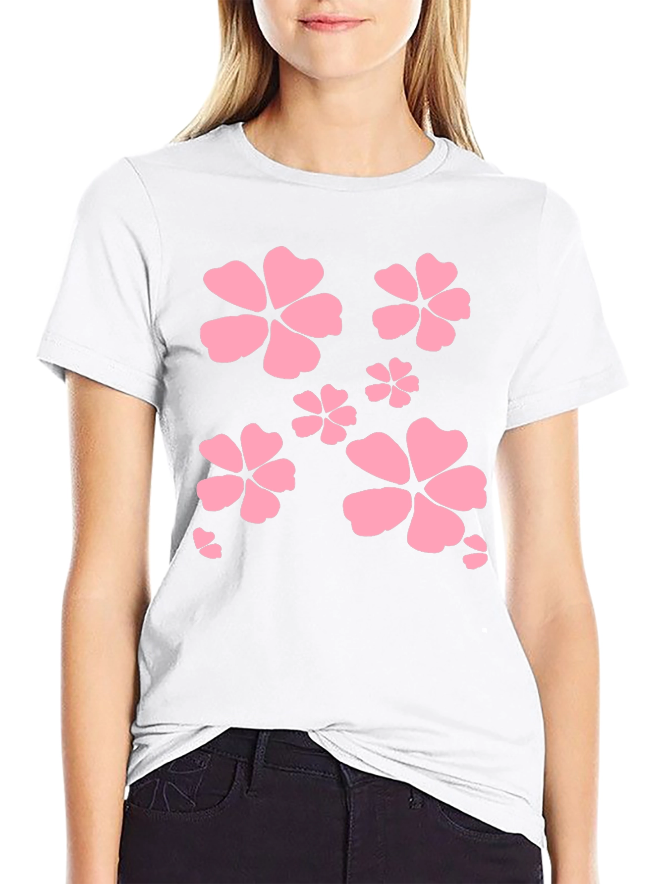 Black T-Shirt with Pink Flower Design