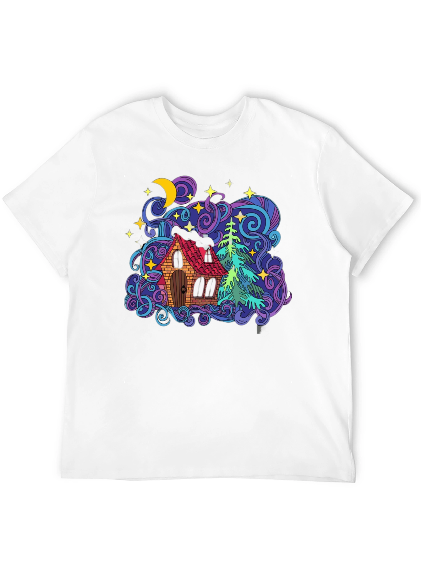 Colorful House & Tree Graphic Tee - Black
