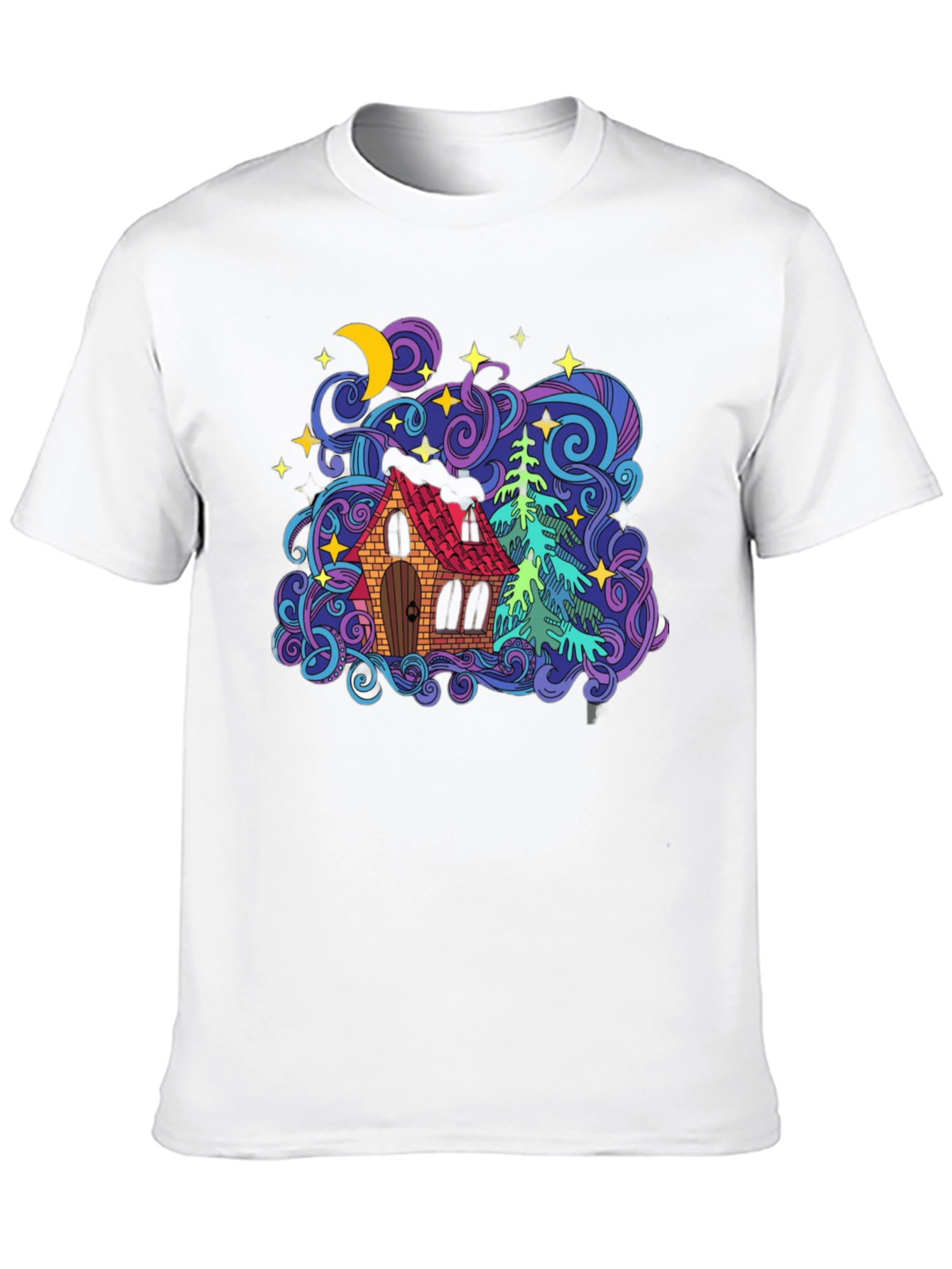 Colorful House & Tree Graphic Tee - Black