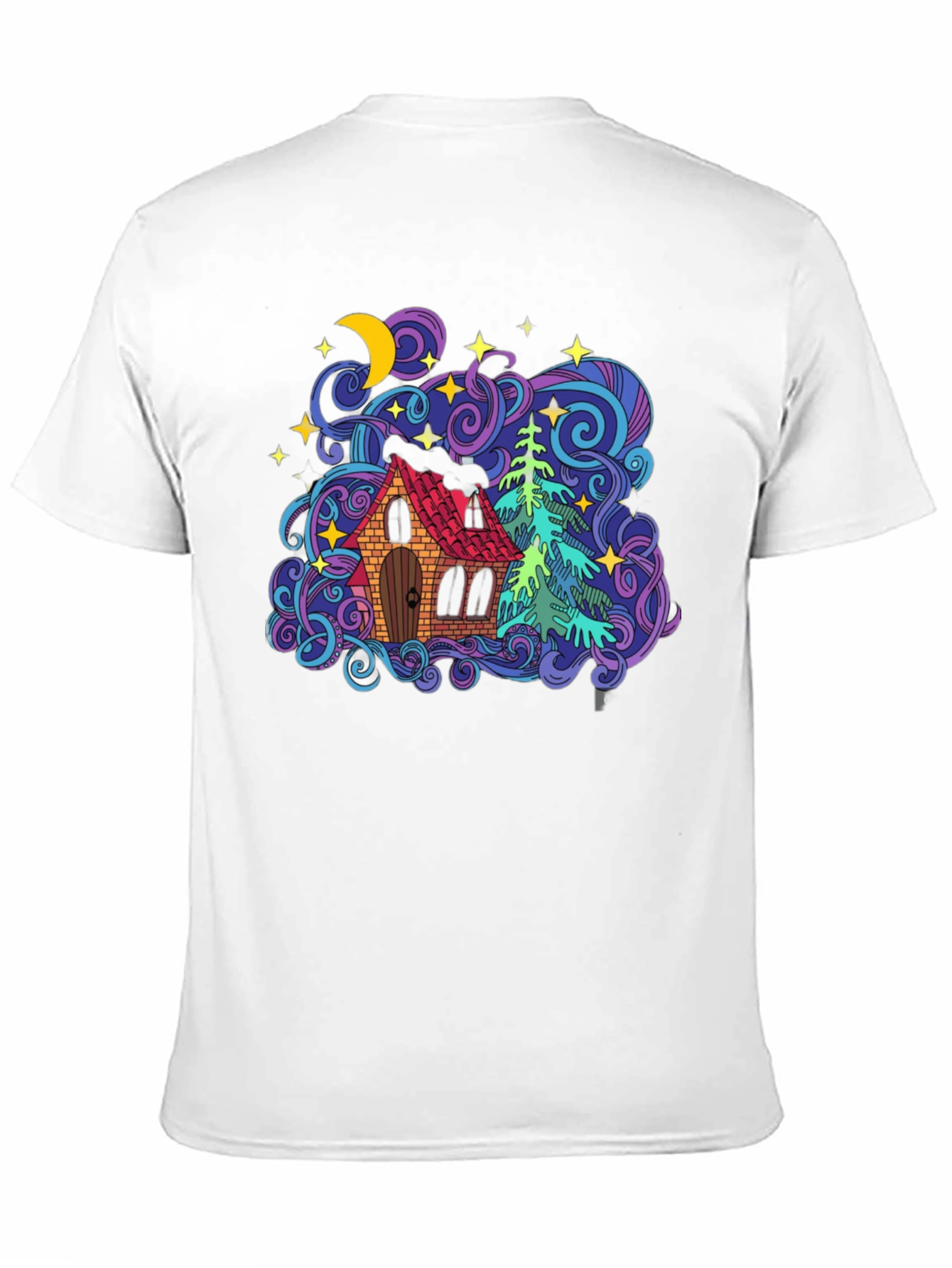 Colorful House & Tree Graphic Tee - Black