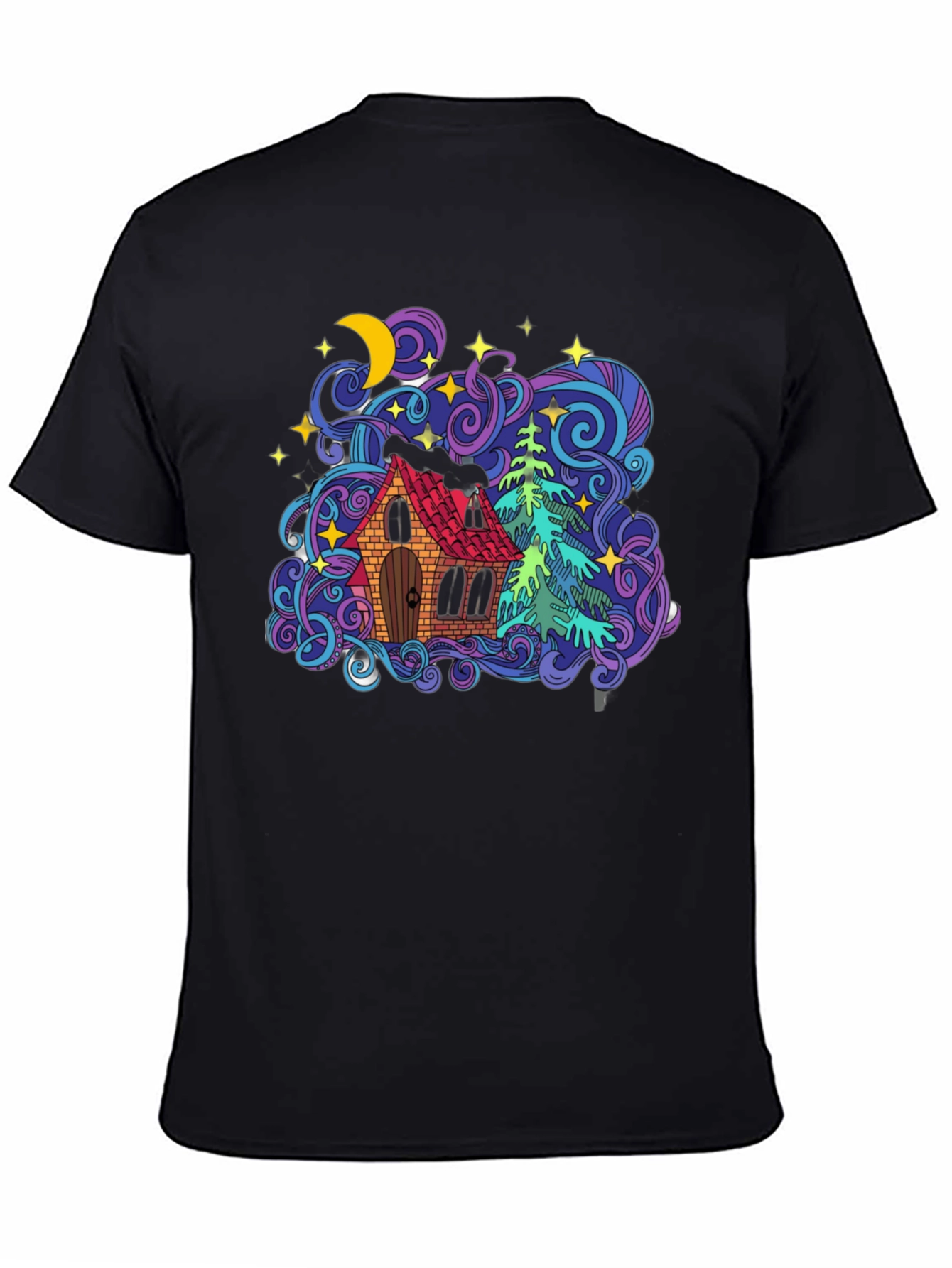 Colorful House & Tree Graphic Tee - Black