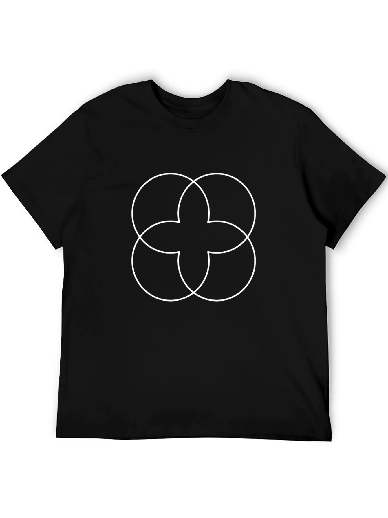 Geometric Circle Flower Graphic Tee - Black