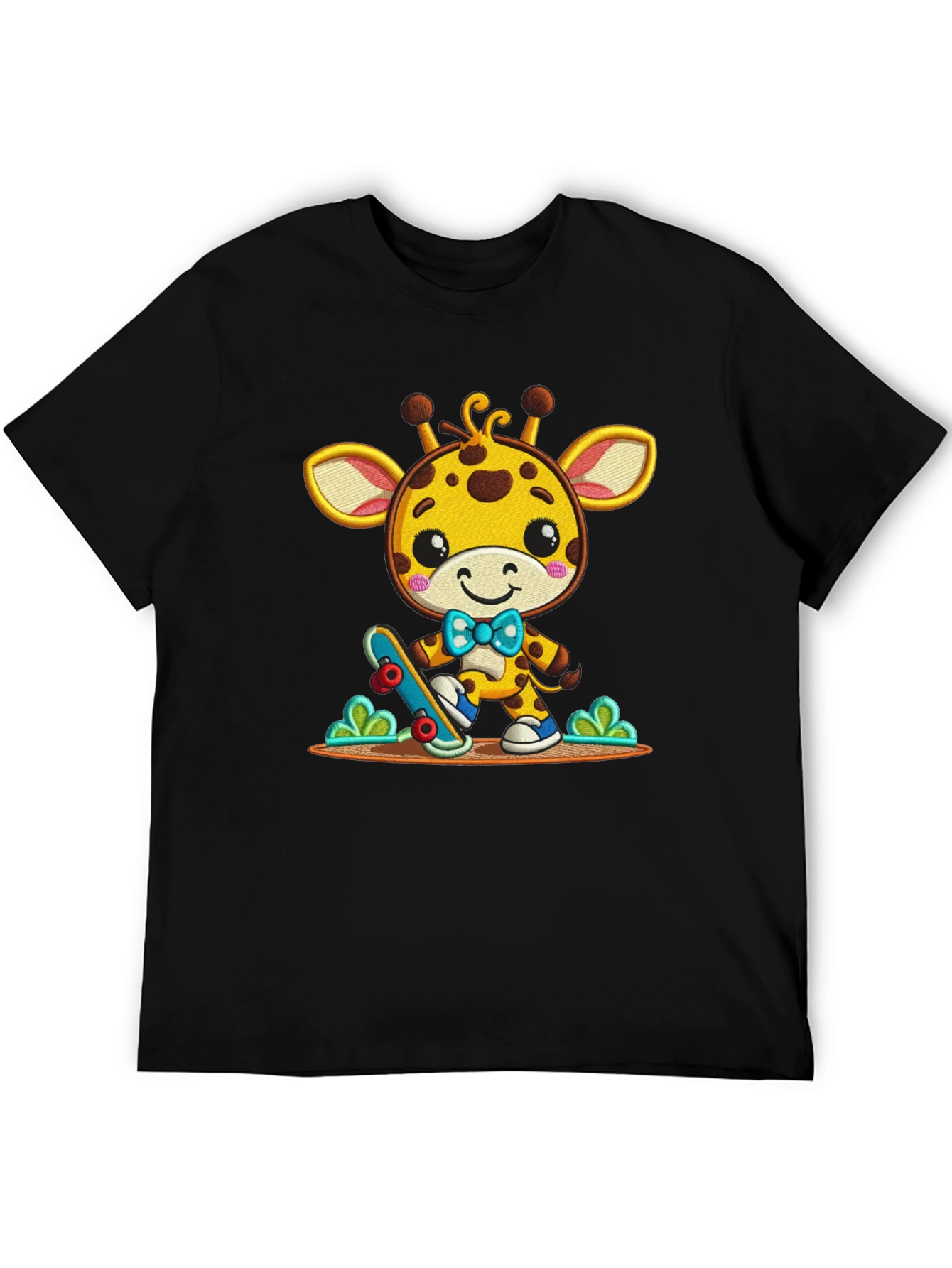 Cute Giraffe Skateboarder Graphic Tee