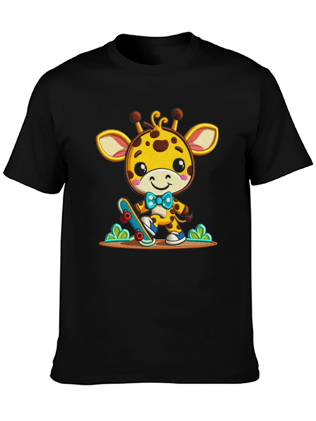 Cute Giraffe Skateboarder Graphic Tee