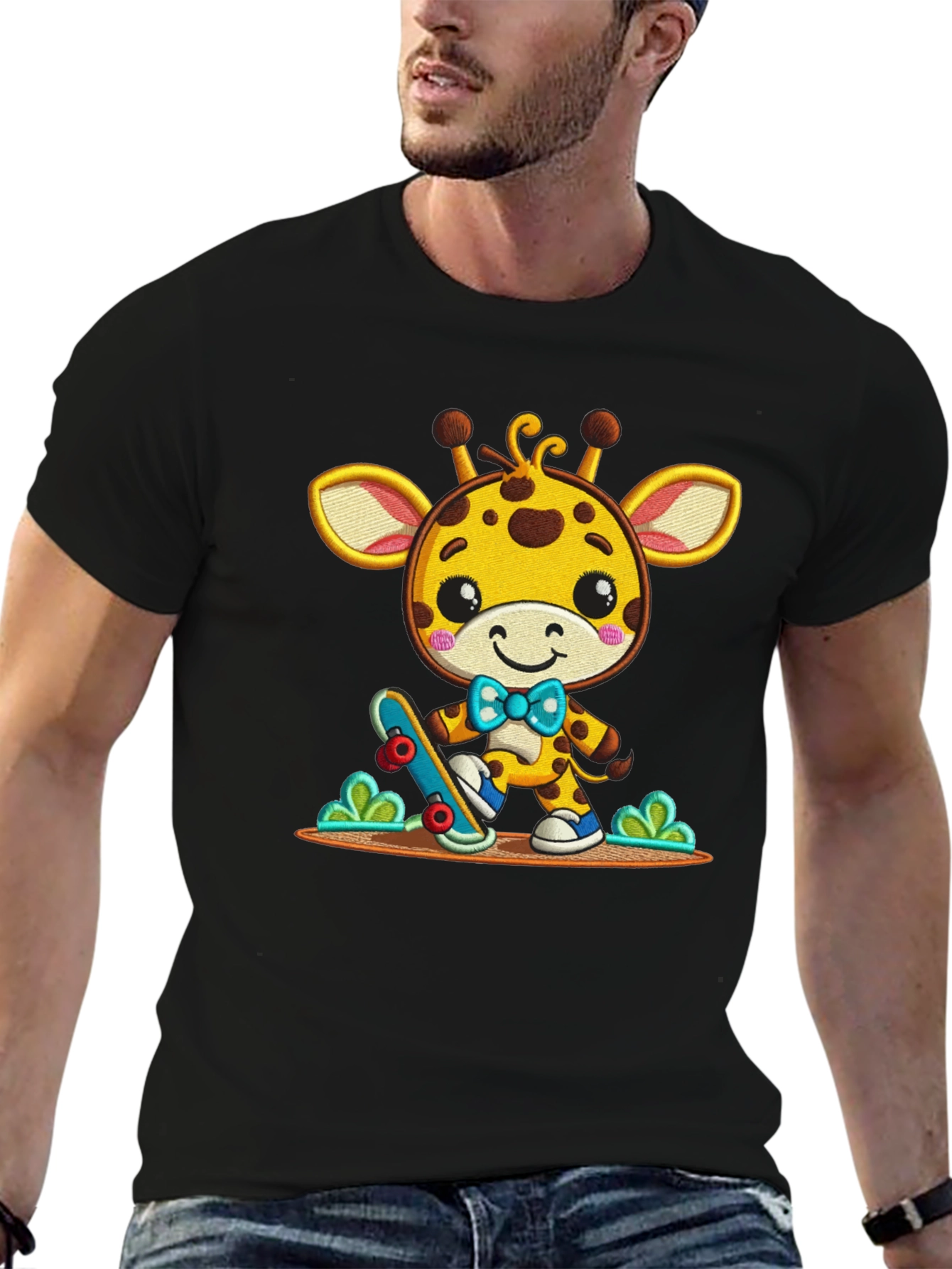 Cute Giraffe Skateboarder Graphic Tee