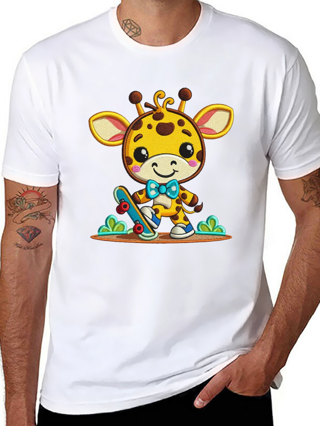 Cute Giraffe Skateboarder Graphic Tee