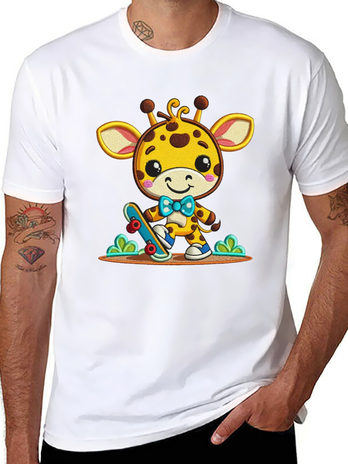 Cute Giraffe Skateboarder Graphic Tee