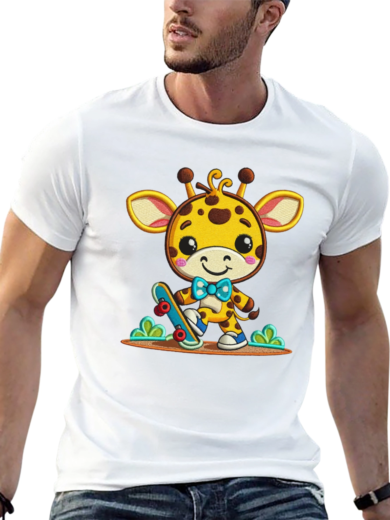 Cute Giraffe Skateboarder Graphic Tee