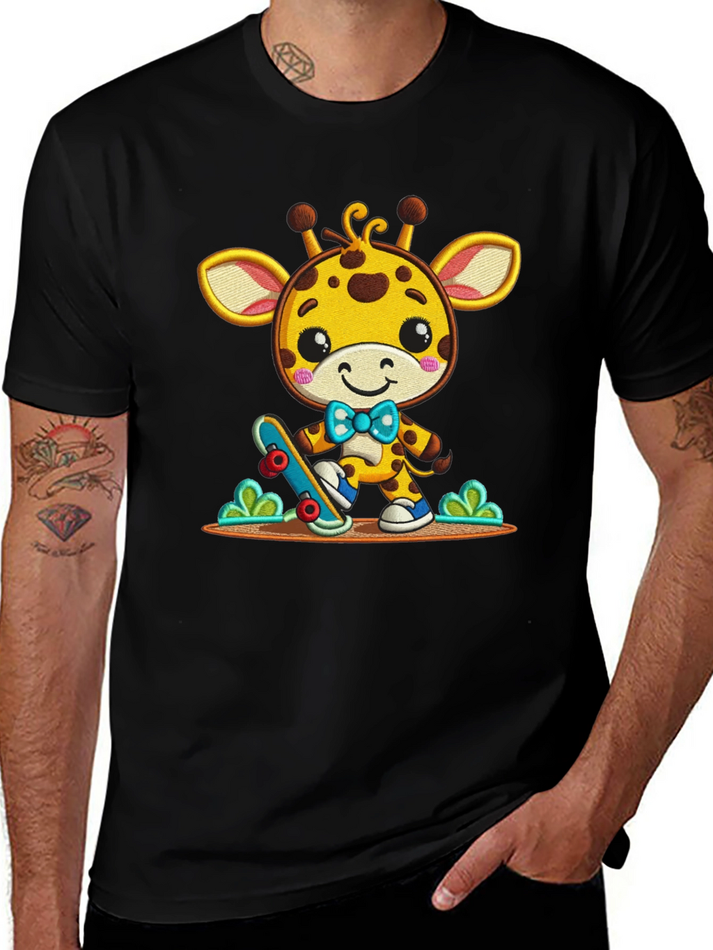 Cute Giraffe Skateboarder Graphic Tee