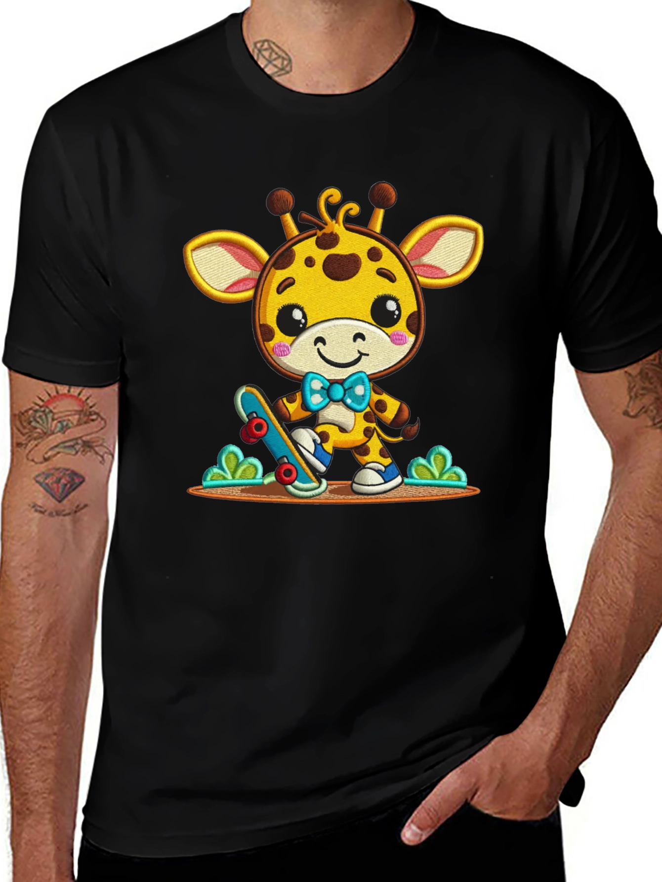 Cute Giraffe Skateboarder Graphic Tee