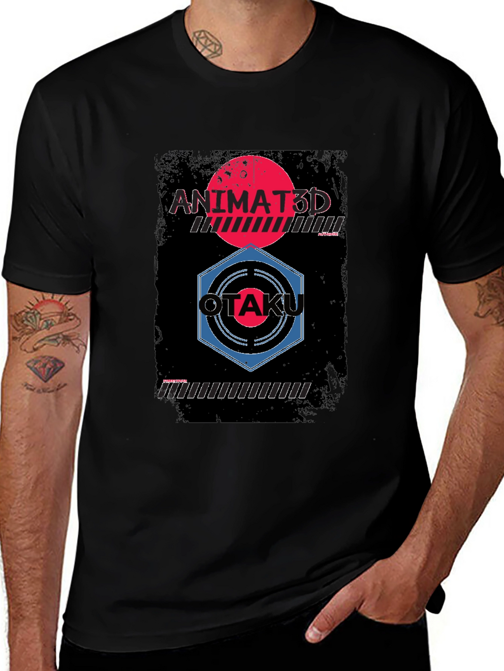 Animated Otaku Graphic Tee - Black