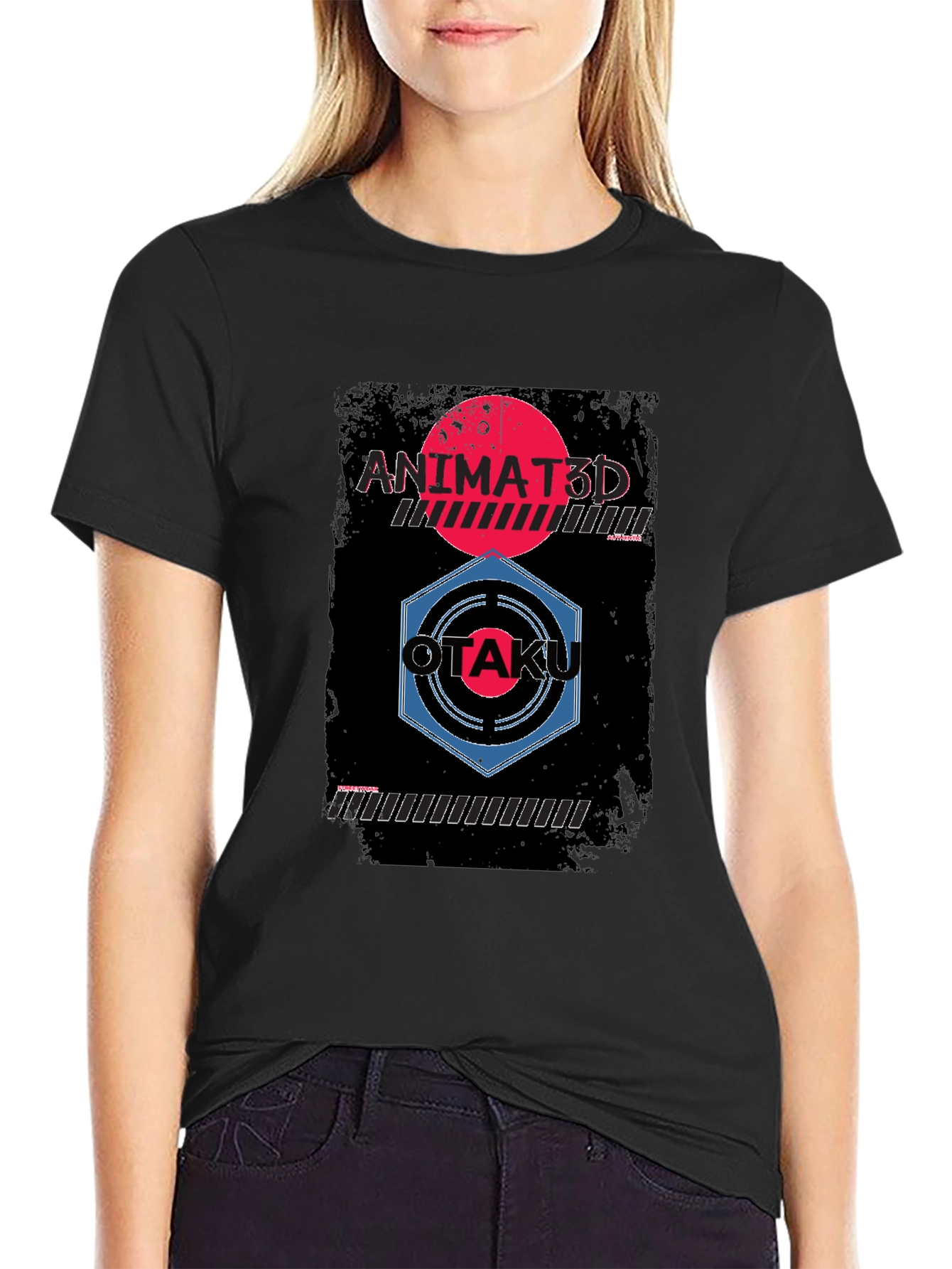 Animated Otaku Graphic Tee - Black