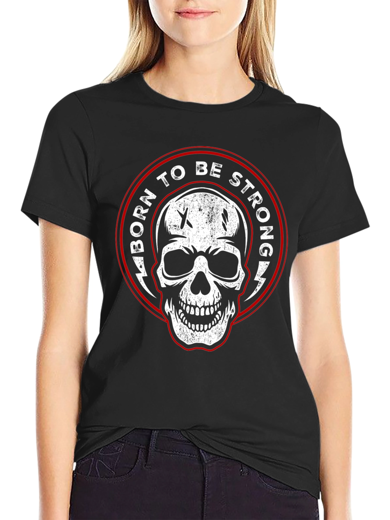 Born to be Strong Skull Graphic Black T-Shirt