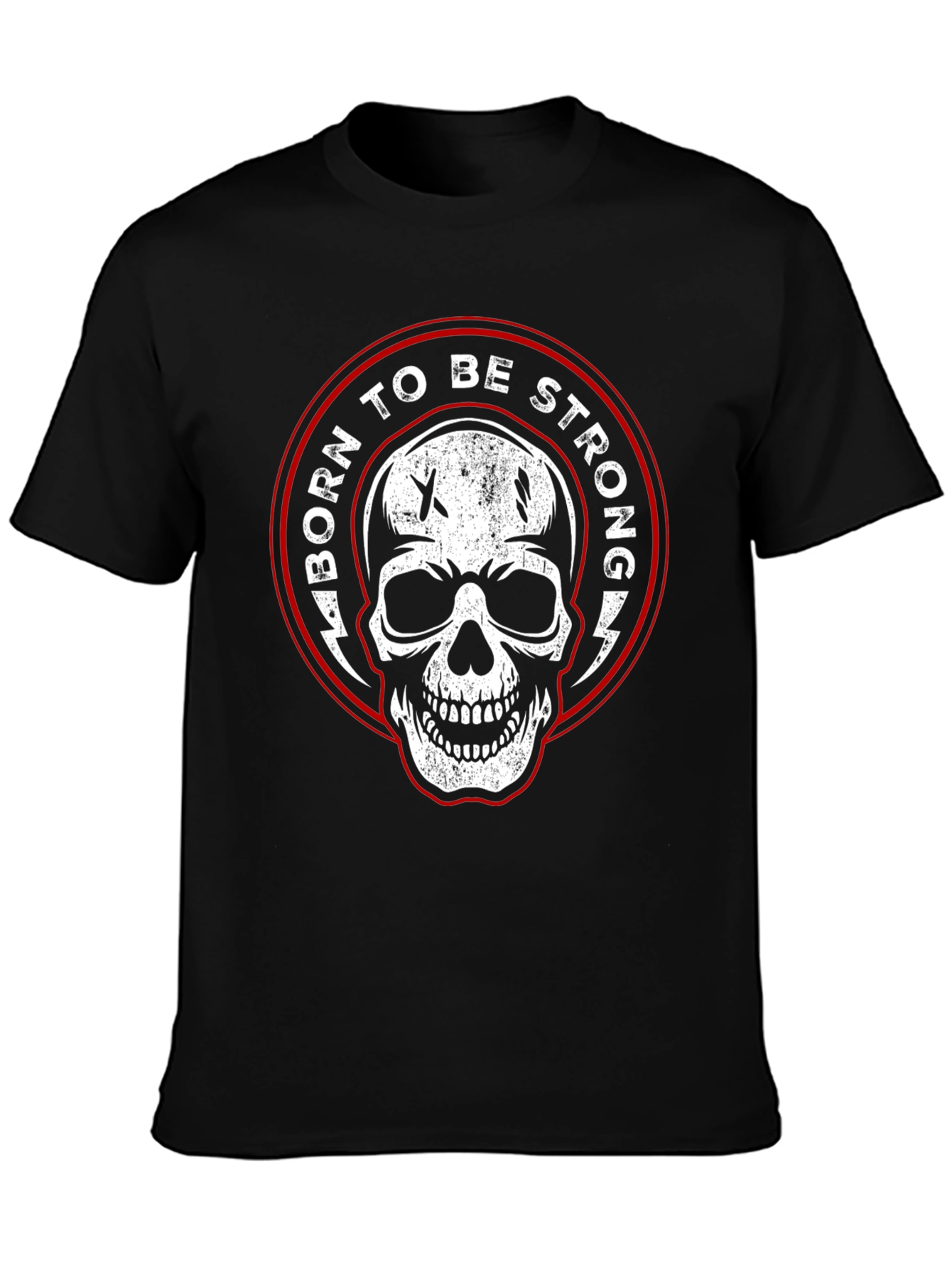 Born to be Strong Skull Graphic Black T-Shirt