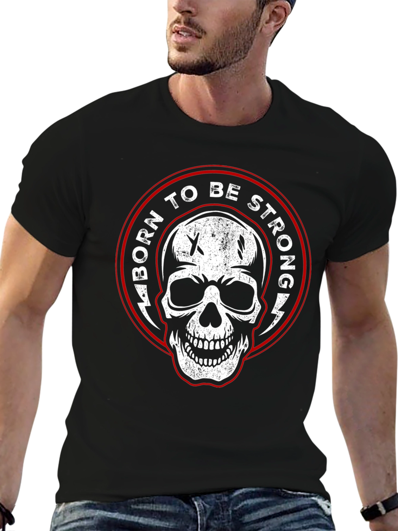 Born to be Strong Skull Graphic Black T-Shirt