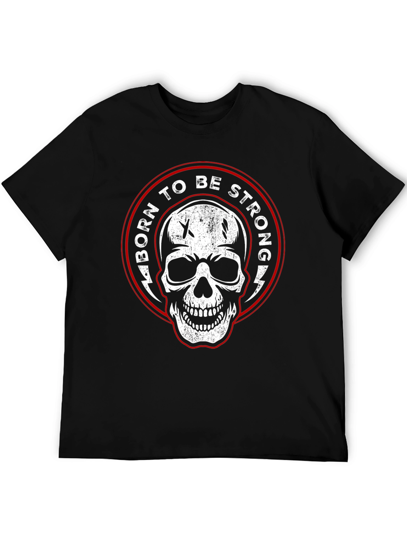Born to be Strong Skull Graphic Black T-Shirt