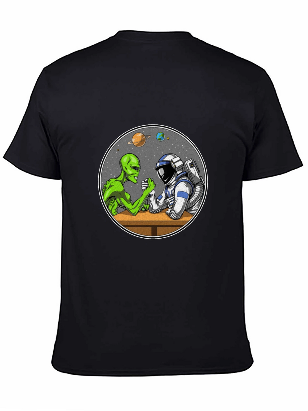 Alien vs Astronaut Arm Wrestle Black T-Shirt