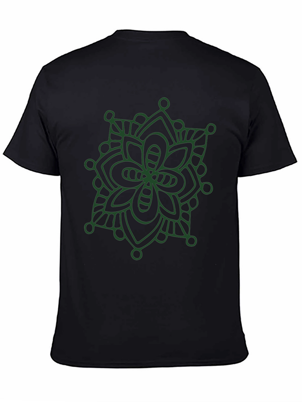 Black T-Shirt with Green Mandala Design