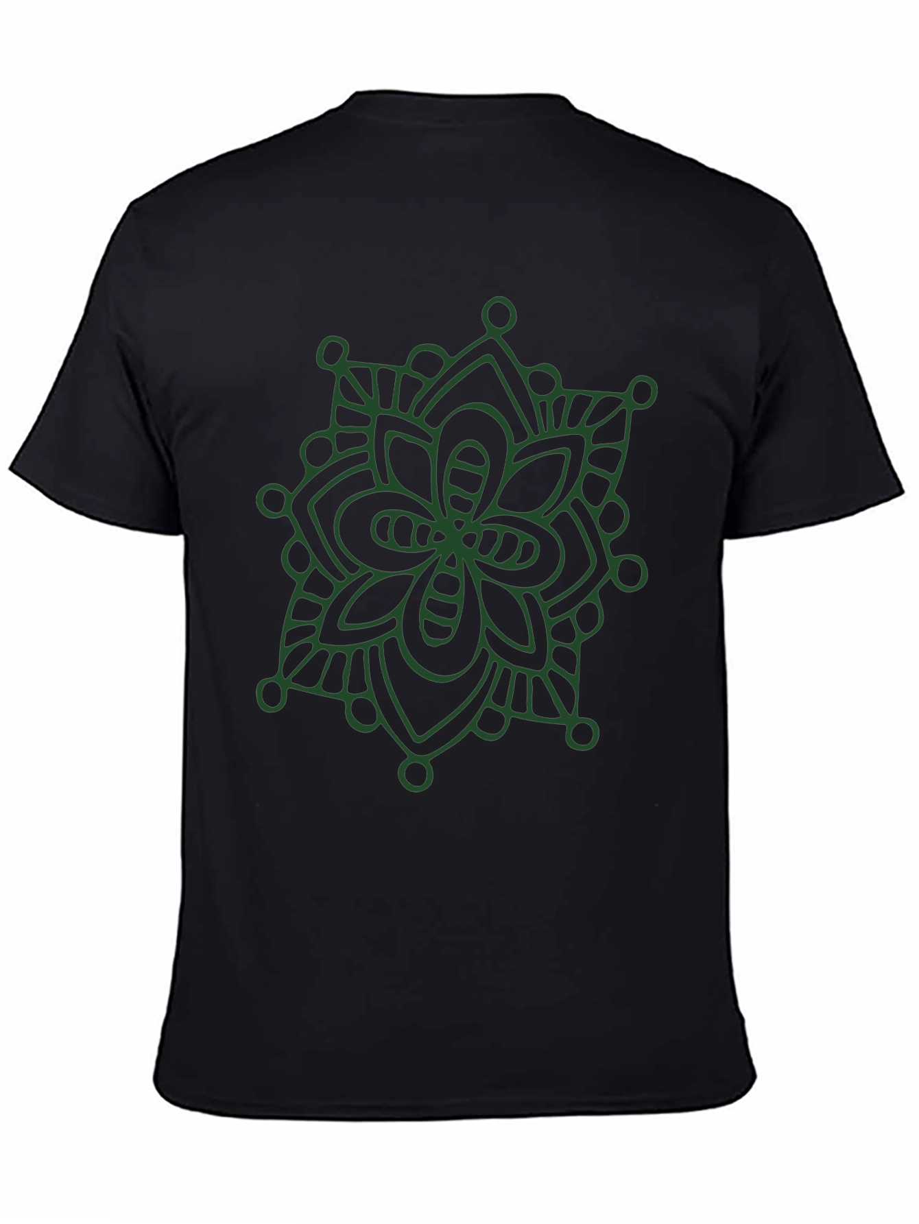 Black T-Shirt with Green Mandala Design
