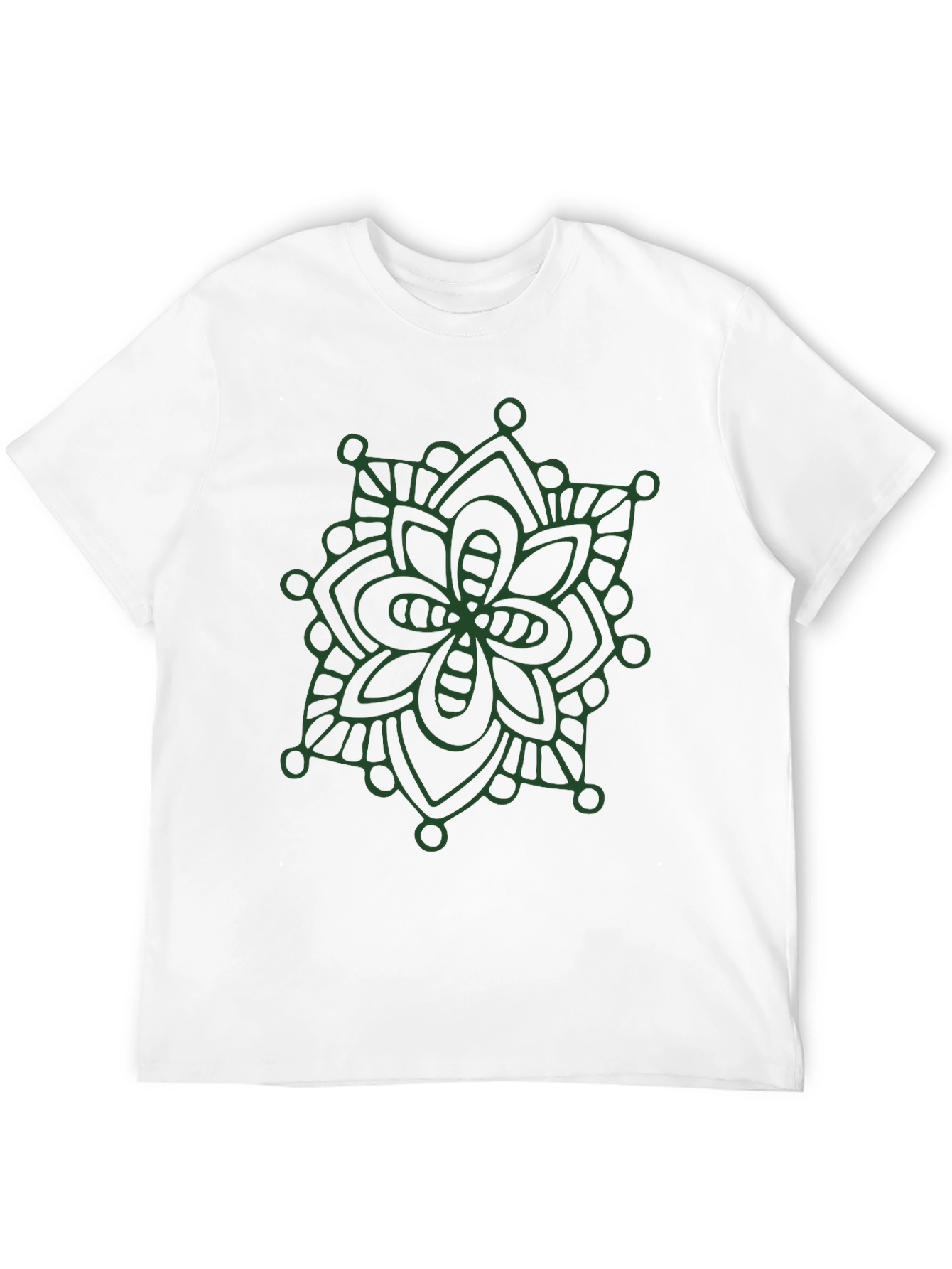 Black T-Shirt with Green Mandala Design