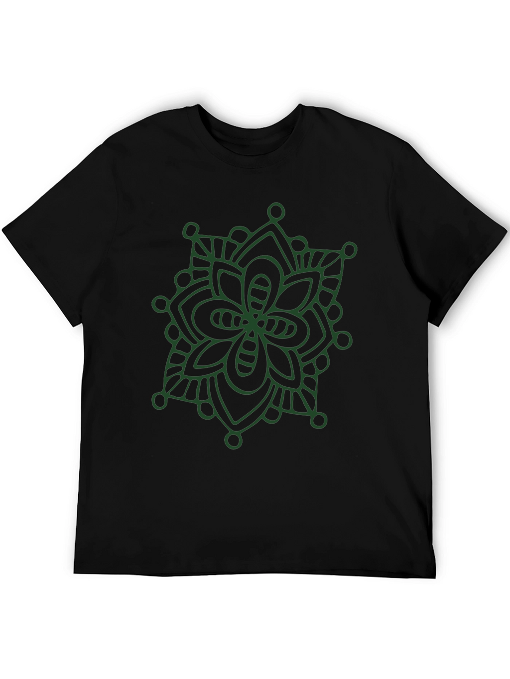 Black T-Shirt with Green Mandala Design