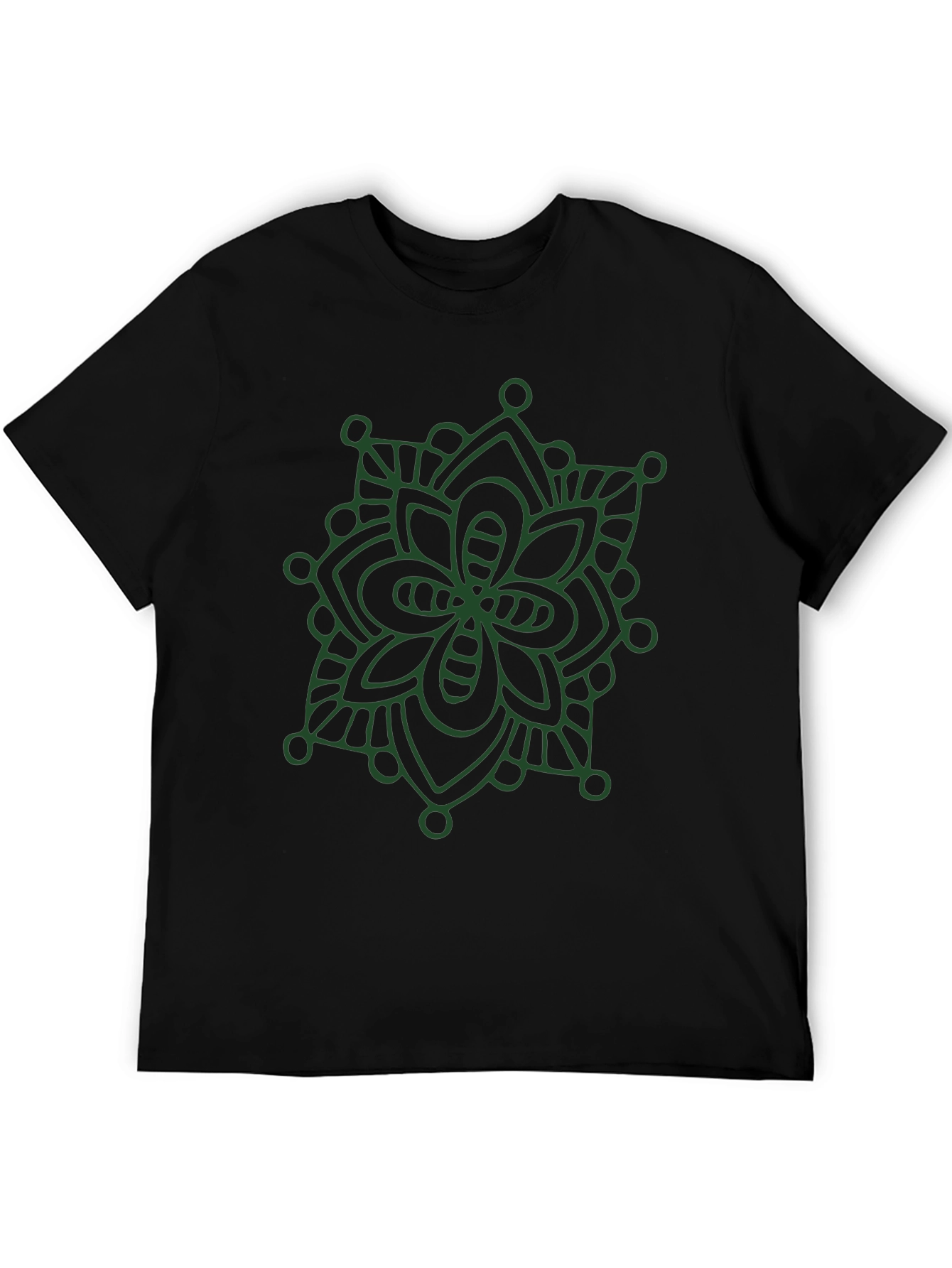 Black T-Shirt with Green Mandala Design