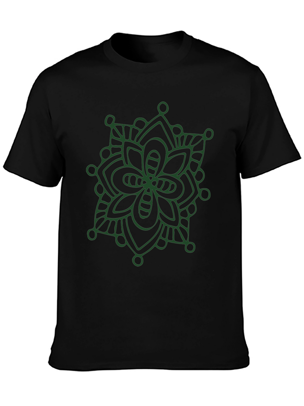 Black T-Shirt with Green Mandala Design
