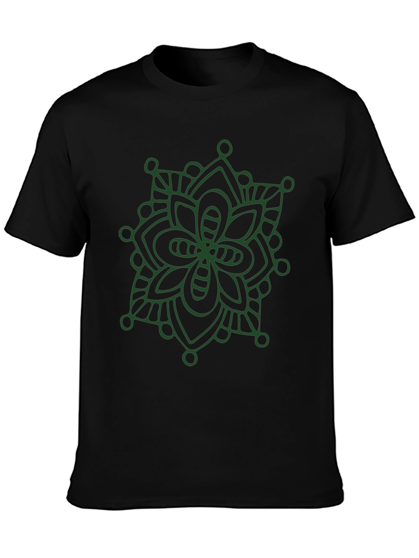 Black T-Shirt with Green Mandala Design
