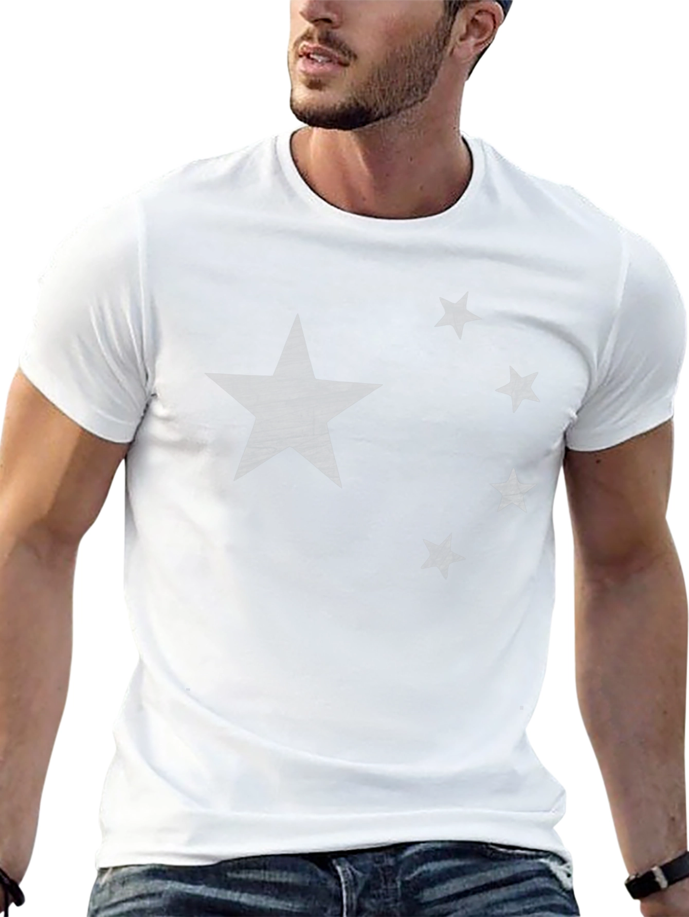 Distressed Star Graphic Tee - Black Cotton Shirt