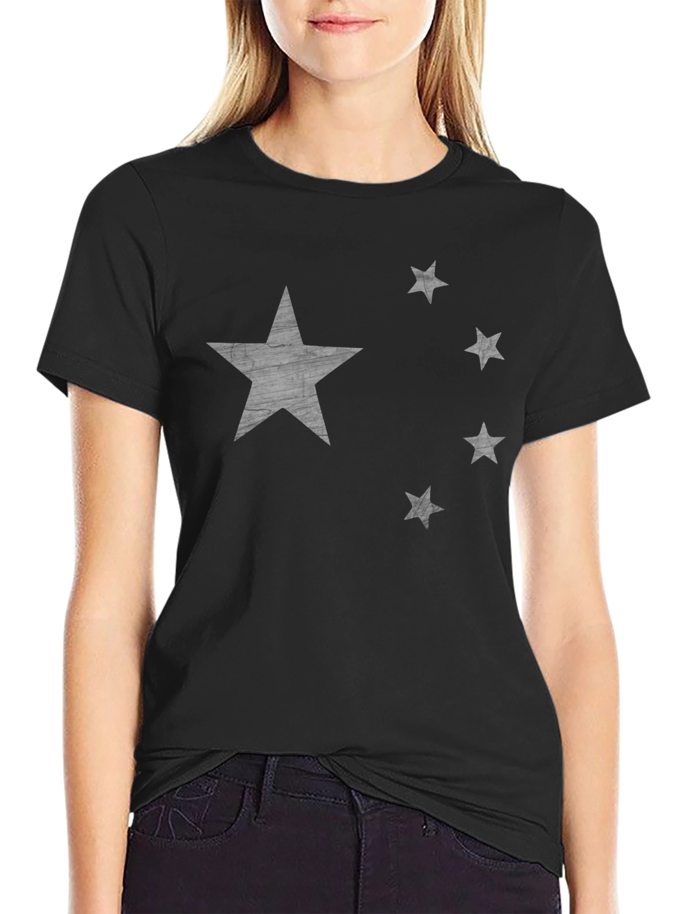 Distressed Star Graphic Tee - Black Cotton Shirt
