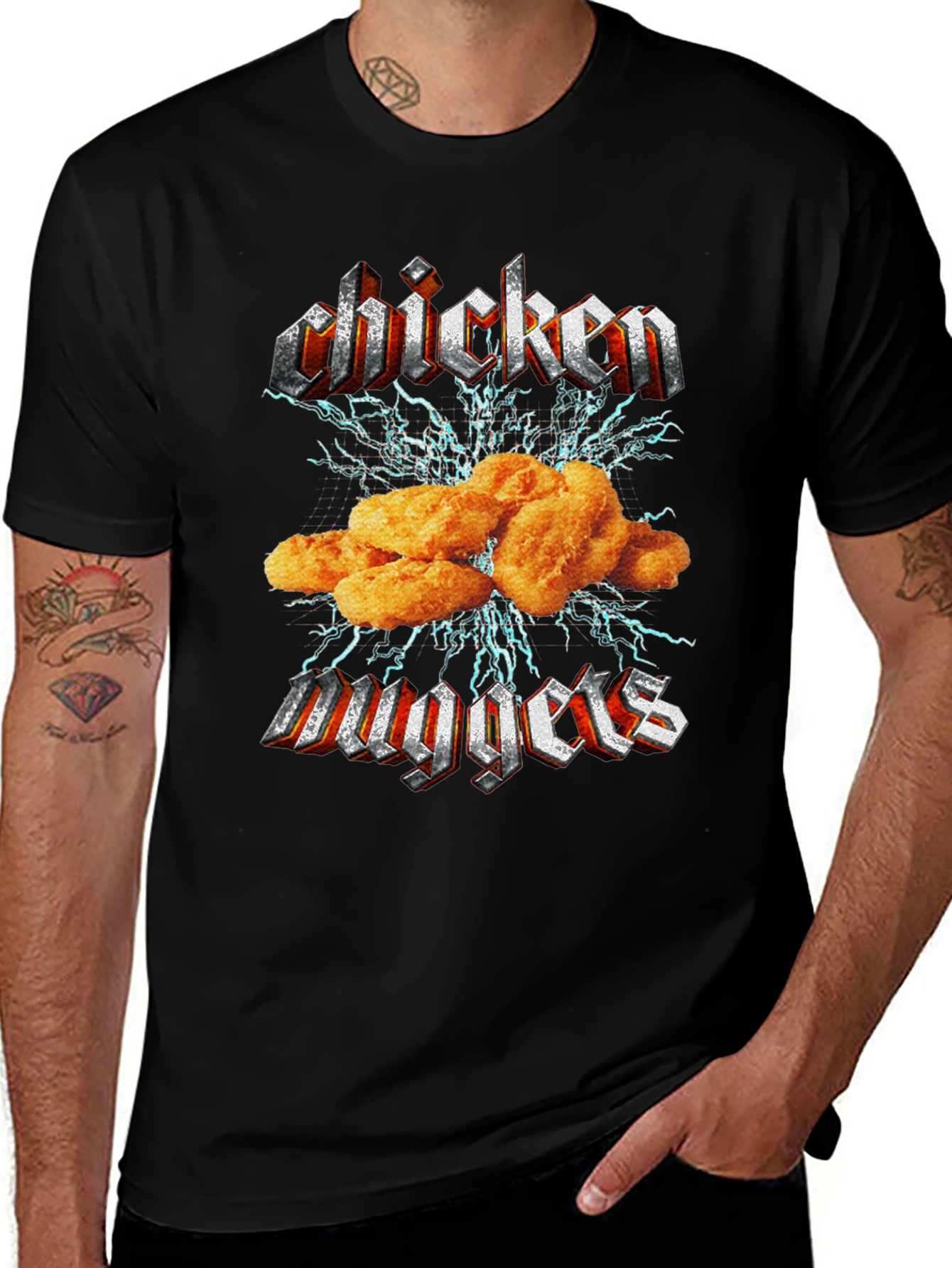 Chicken Nuggets Rock Band Graphic Tee - Black Cotton