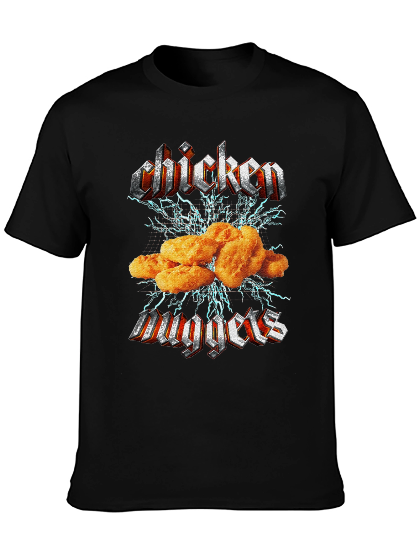 Chicken Nuggets Rock Band Graphic Tee - Black Cotton