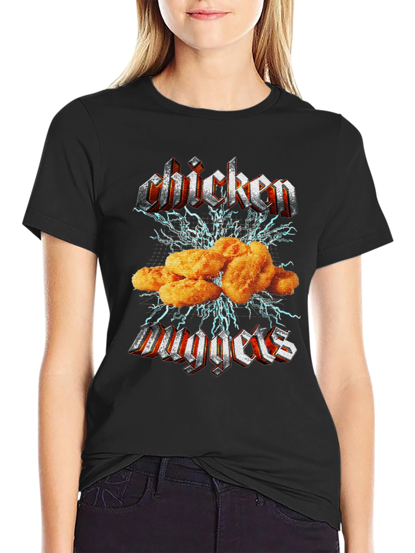 Chicken Nuggets Rock Band Graphic Tee - Black Cotton