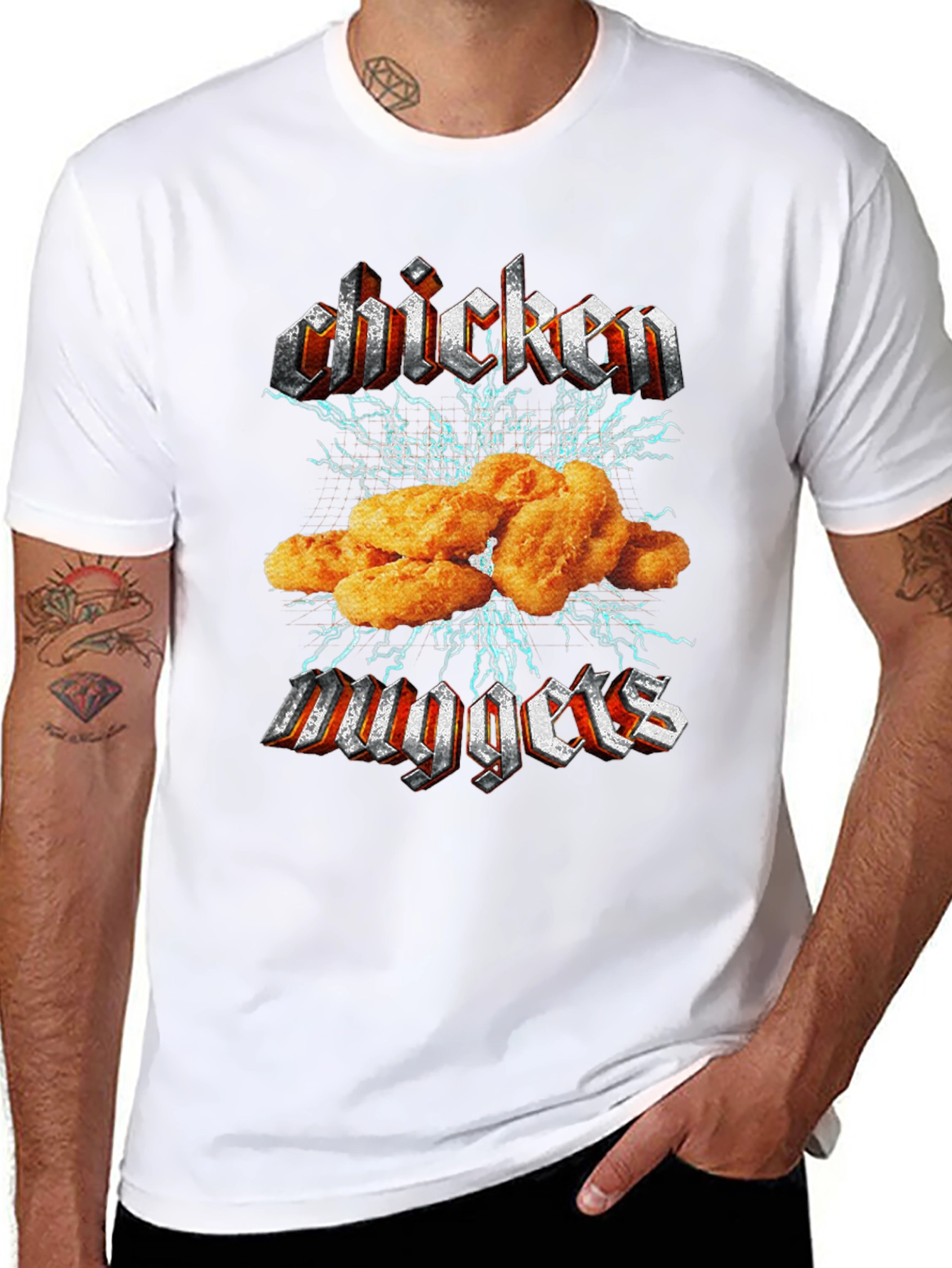 Chicken Nuggets Rock Band Graphic Tee - Black Cotton