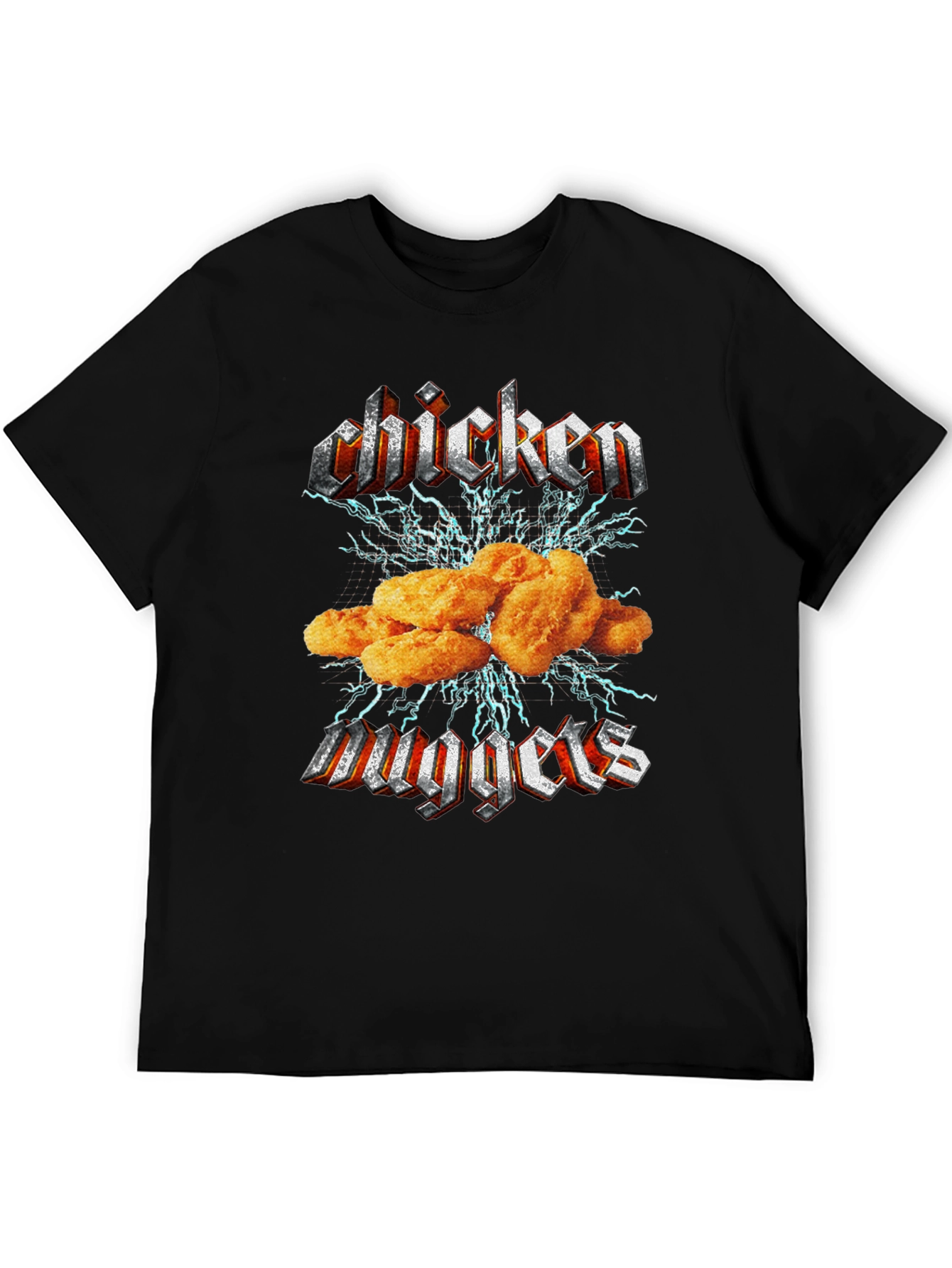 Chicken Nuggets Rock Band Graphic Tee - Black Cotton