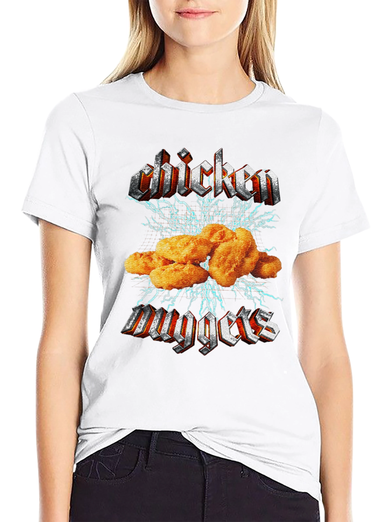 Chicken Nuggets Rock Band Graphic Tee - Black Cotton