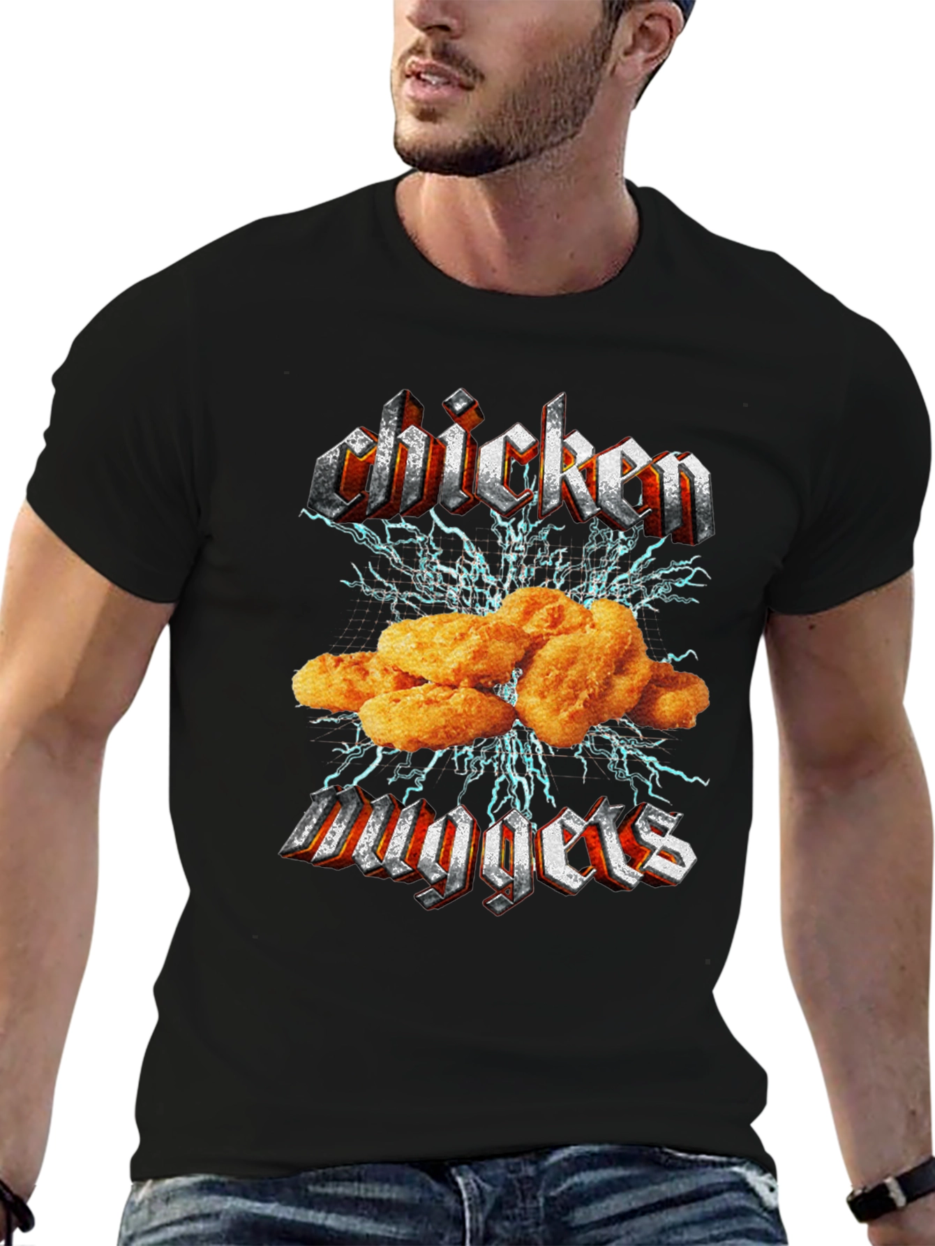 Chicken Nuggets Rock Band Graphic Tee - Black Cotton