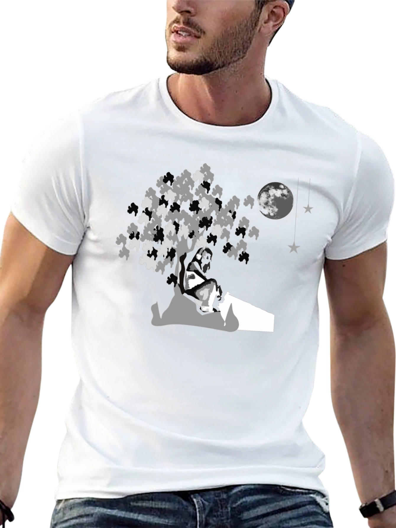 Moonlit Tree Graphic Tee - Black Cotton Comfort